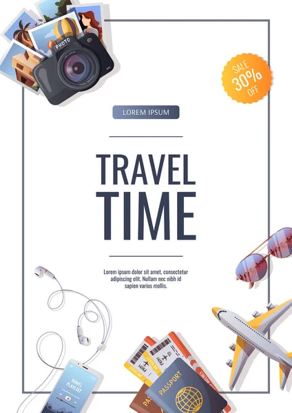 Viajero Viaje Aventura Tiempo Para Viajar Tarjeta Turismo Ilustración Vectorial — Vector de stock