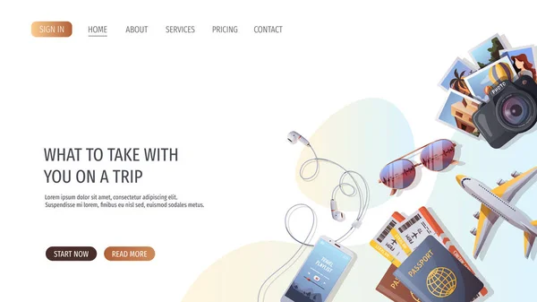旅行や冒険のテンプレート 旅行する時間 観光ウェブサイト ベクトル図のために ウェブサイトのデザインテンプレートです 観光旅行バナーウェブサイト旅行 — ストックベクタ