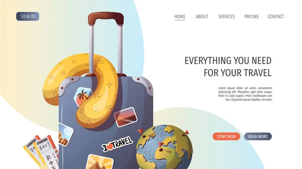 旅行や冒険のテンプレート 旅行する時間 観光ウェブサイト ベクトル図のために ウェブサイトのデザインテンプレートです 観光旅行バナーウェブサイト旅行 — ストックベクタ