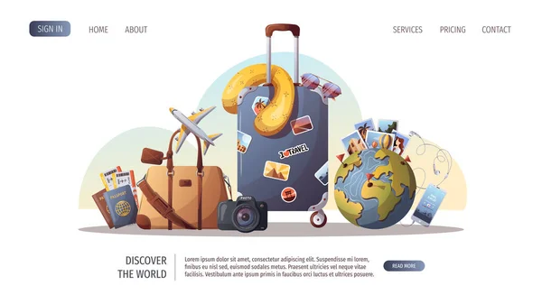 Шаблон Подорожей Пригод Час Подорожей Туристичного Сайту Векторна Ілюстрація Шаблон — стоковий вектор