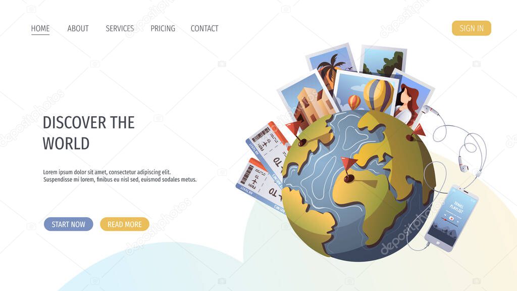 Travel and adventure template, time to travel, for tourism website, vector illustration. website design template. tourism travel banner, website travel 