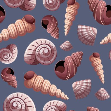 Seamless pattern with seashells. Beach Holidays, Summer, marine nature concept.Vector illustration. Perfect for product design, wallpaper, scrapbooking, textile, wrapping paper.