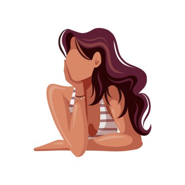 Mayo giymiş bir kadın. Plaj tatilleri, yaz tatili, boş zaman, dinlenme konsepti. İzole vektör illüstrasyonu.