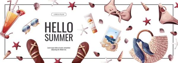 Summer Banner Beach Holidays Summer Vacation Leisure Recreation Concept Vector — ストックベクタ