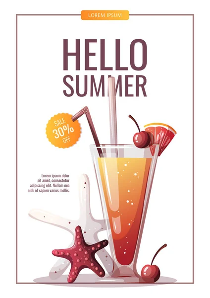 Summer Banner Cocktail Starfishes Beach Holidays Summer Sale Party Cafe — 图库矢量图片