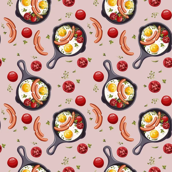 Breakfast Pattern Fried Eggs Sausages — Διανυσματικό Αρχείο