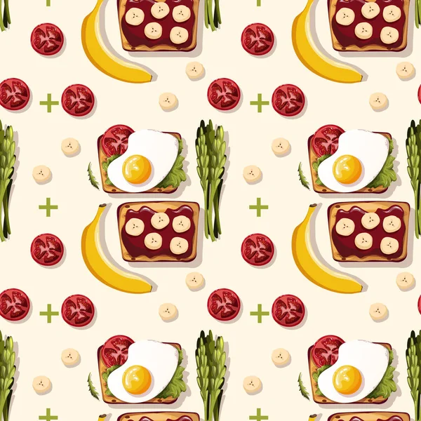 Wzór Śniadaniowy Kanapkami Pomidorami Bananami — Wektor stockowy