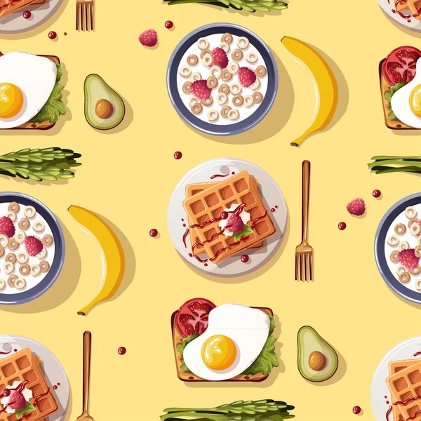 Breakfast Pattern Cereals Sandwiches Eggs — Stock vektor