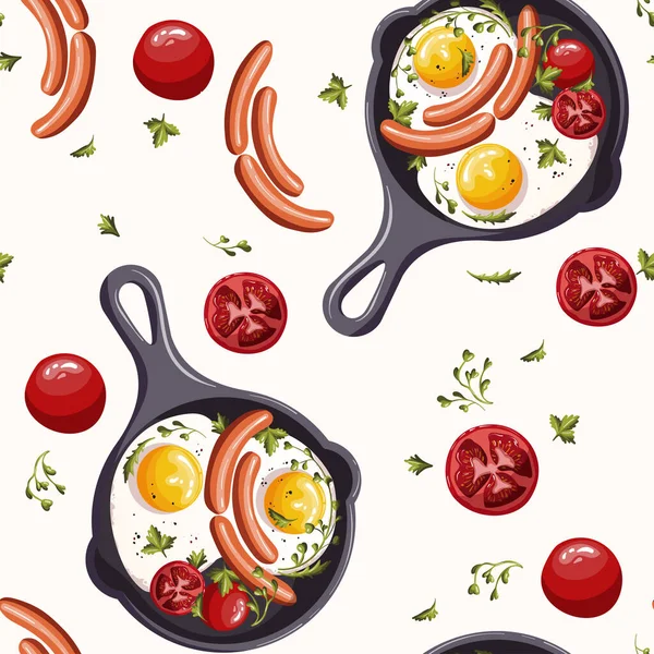 Breakfast Pattern Eggs Sausages — ストックベクタ