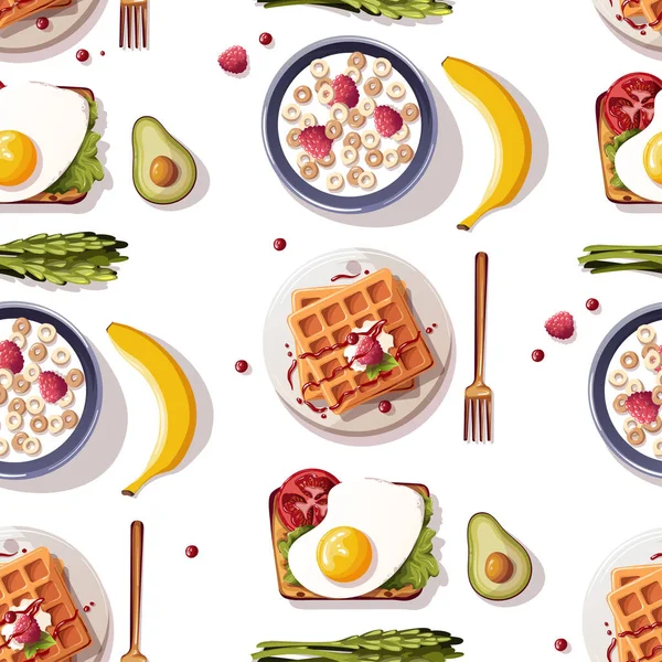 Breakfast Pattern Cereals Sandwiches Eggs — Stockvektor