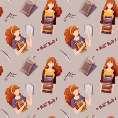 set of cartoon characters with books. education concept. vector background illustration.