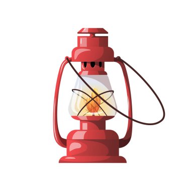 Red kerosene lamp. Maritime, sea coast, marine life, nautical concept. Vector illustration.