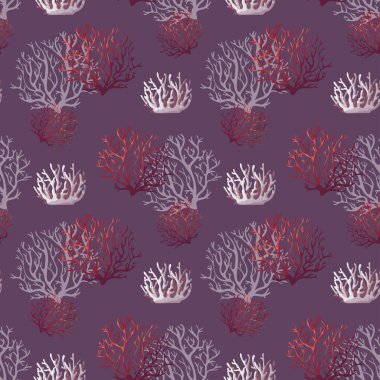 Seamless pattern with corals. Marine nature concept.Vector illustration. Perfect for product design, wallpaper, scrapbooking, textile, wrapping paper.