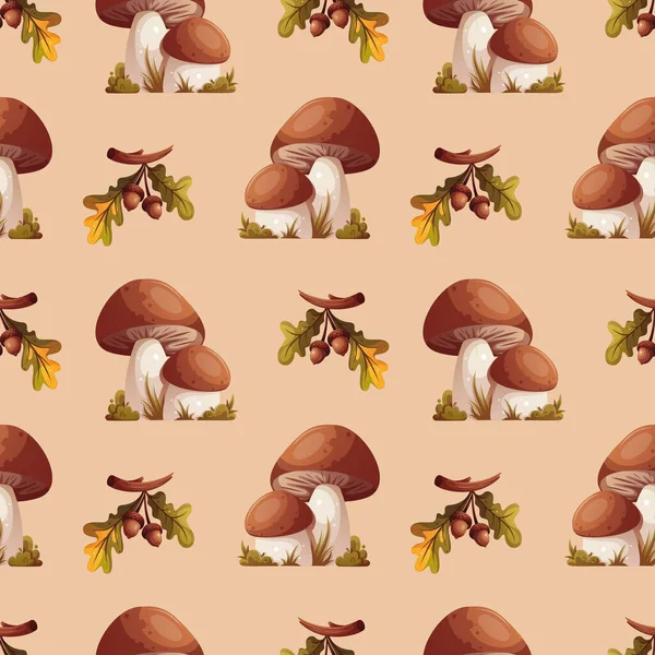 Padrão Sem Costura Com Cogumelos Outono Colheita Dia Acção Graças — Vetor de Stock