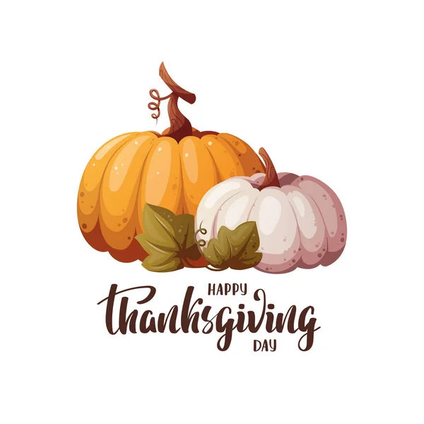 Thanksgiving Dagkaart Met Pompoenen Handgeschreven Belettering Herfst Oogst Vakantie Herfst — Stockvector