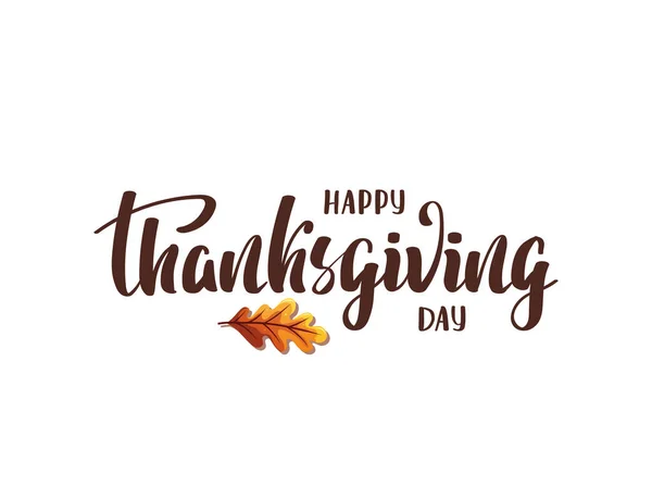 Thanksgiving Dagkaart Met Handgeschreven Belettering Herfstblad Herfst Oogst Vakantie Herfst — Stockvector