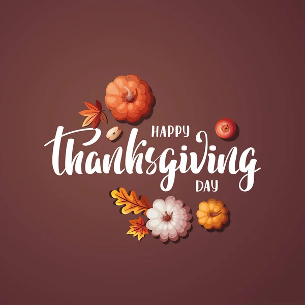 Carte Jour Thanksgiving Avec Des Citrouilles Colorées Lettrage Manuscrit Automne — Image vectorielle