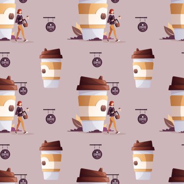 Kahve bardağını alıp götüren kadın kusursuz desenli. 