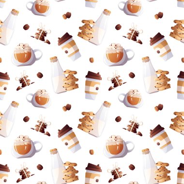 Kahve fincanı, süt ve kurabiyeler kusursuz. 