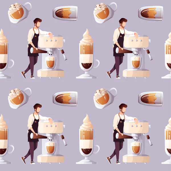 Kahve fincanı ve kahve makinesi olan barista.