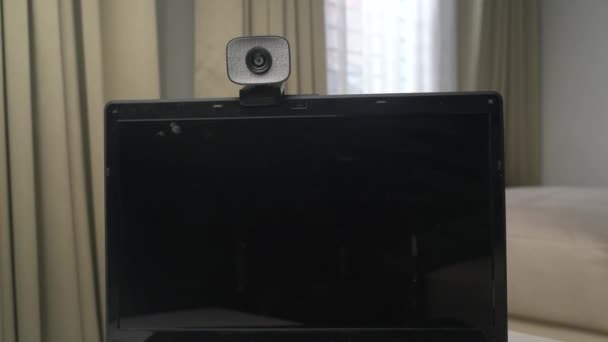 Close Camera Webcam Portable Geïnstalleerd Computer Laptop Scherm — Stockvideo