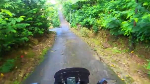 Jízda Motorce Zelené Kopci Silnice Les Dne — Stock video