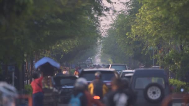 Reger Verkehr Voller Fahrzeuge Und Menschen Einem Tag — Stockvideo