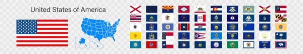 Amerikas Förenta Staters Flaggor Visar Ikonen Och Kartan Regioner Flagga — Stock vektor