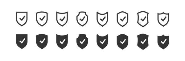 Escudo Con Iconos Marcados Vector Aislado Garrapata Seguridad Proteger Icono — Vector de stock