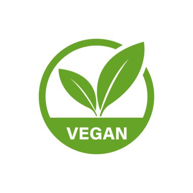 Vegan yuvarlak ikonu. Yeşil organik logo gıda endüstrisi. Vektör illüstrasyonu