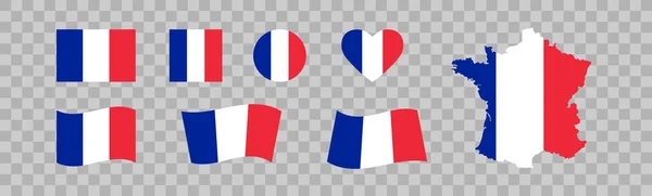 França Definiu Bandeira Nacional Ícones Mapa República Francesa Vetor Isolado — Vetor de Stock