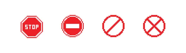 Red Stop Sign Pixel Icon Bit Enter Buttor Road Sign — Stockový vektor