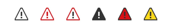 危険標識注意ピクセルアイコン 8ビットピクセルボタンセット コレクション分離ベクトル — ストックベクタ