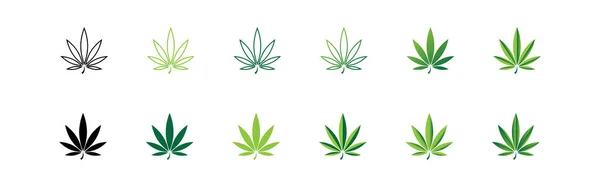 Maconha Maconha Definir Ícone Folha Logotipo Cânhamo Erva Daninha Conceito — Vetor de Stock