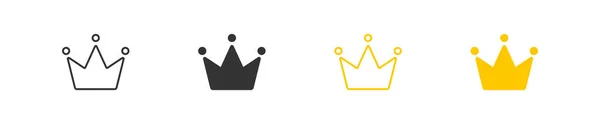 Krone Gesetzt Ikone Flachen Stil Isoliert Gelbes Und Schwarzes Symbol — Stockvektor