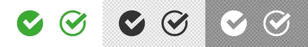 Marque Icono Conjunto Marca Botón Verificación Verde Blanco Negro Plano — Archivo Imágenes Vectoriales
