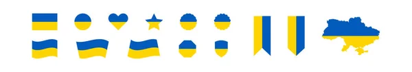 Oekraïne Vlag Kaart Geïsoleerde Vector Illustratie Borden Ingesteld Patriottisch Lint — Stockvector