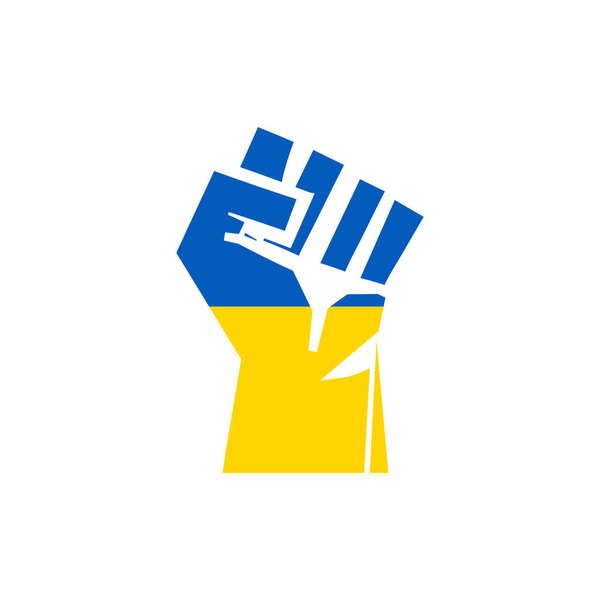 Человеческий кулак флаг Украины. Прекратить войну Россия и Украина. Молитесь за Украину. Иллюстрация значка вектора