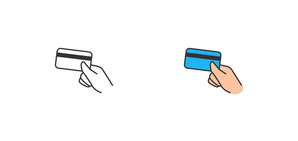Hand Holding Bank Card Black Line Flat Icon Credit Card — Stockvektor