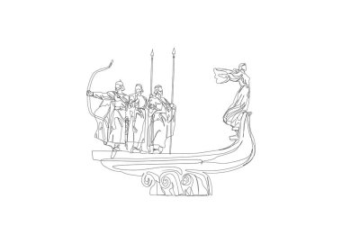 Monument to the founders of Kyiv, Ukraine. One line isolated vector illustration, eps10