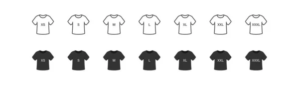 Blank Shirt Size Icon Set Black Line Flat Style Label — Wektor stockowy