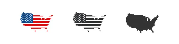 Pixel Map Flag Usa Bit United States America Patriotic Emblems — Vetor de Stock