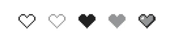 Pixel Corazón Conjunto Ison Estilo Retro Vintage Símbolo Amor Bits — Vector de stock