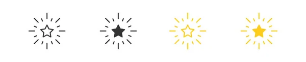 Star Shine Ray Set Icon Black Yellow Button Icons Flat — Vector de stock