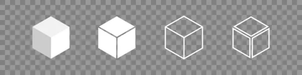 Medan Kub Set Isolerad Vektor Ikon Box Transparent Bakgrund Blockera — Stock vektor