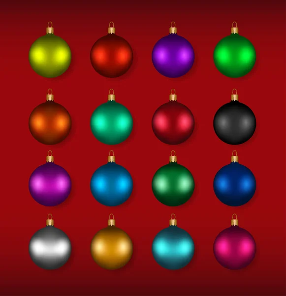 Bolas Navidad Gran Colección Conjunto Diferentes Juguetes Árbol Navidad Colores — Vector de stock