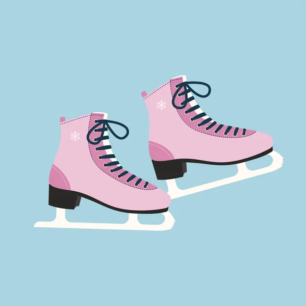 Patines Rosados Sobre Fondo Azul Par Patines Hielo Ilustración Vectorial — Vector de stock