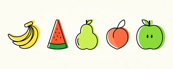 Conjunto Ícones Frutas Frutos Doces Coloridos Ilustração Vetorial Alimentos Saudáveis — Vetor de Stock