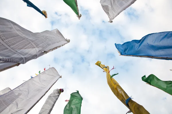 Campo colorido de la bandera del Mantra en Darjeeling, India — Foto de Stock