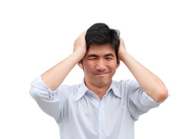 Asyalı bir adam tutun onun hade baş ağrısı